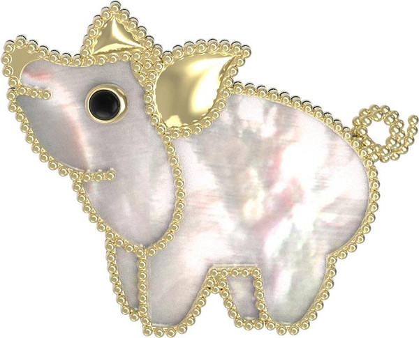 Брошь из лимонного золота c эмаль и перламутром