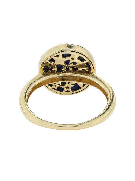 Кольцо из лимонного золота c бриллиантами и лазуритом