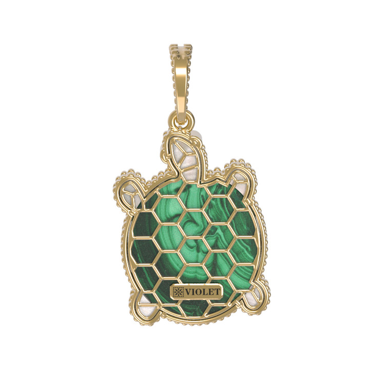 Подвеска из лимонного золота c эмаль , малахитом и перламутром