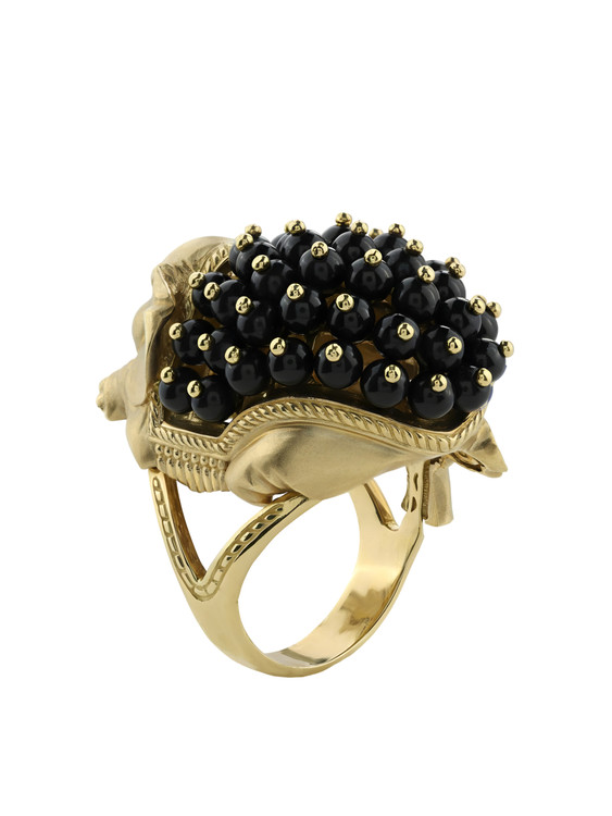Кольцо из лимонного золота c эмаль и ониксом