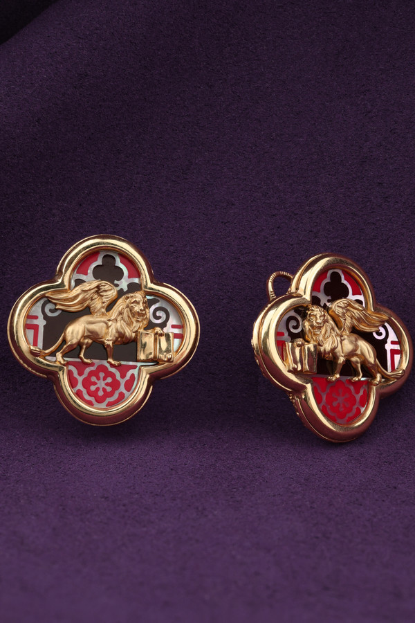 Серьги из золота c эмаль и перламутром