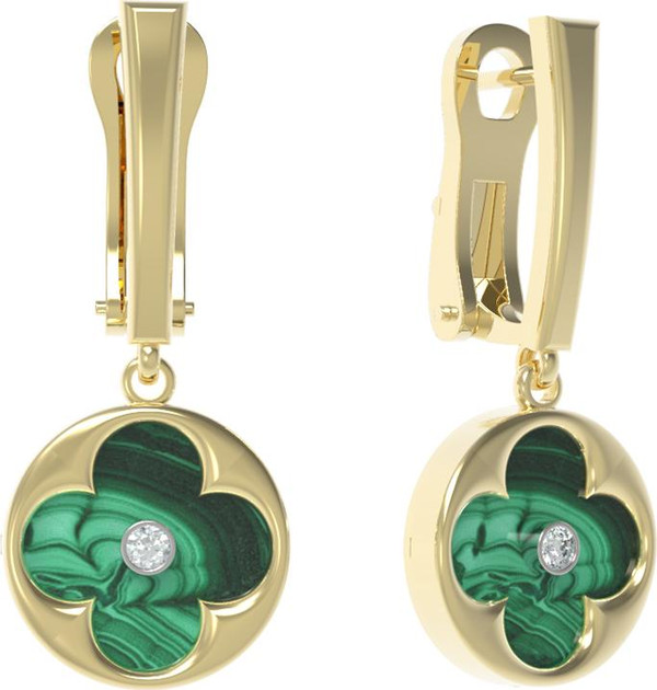 Серьги из лимонного золота c бриллиантами и малахитом