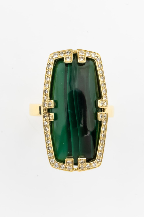 Кольцо из лимонного золота c бриллиантами, рубином и малахитом