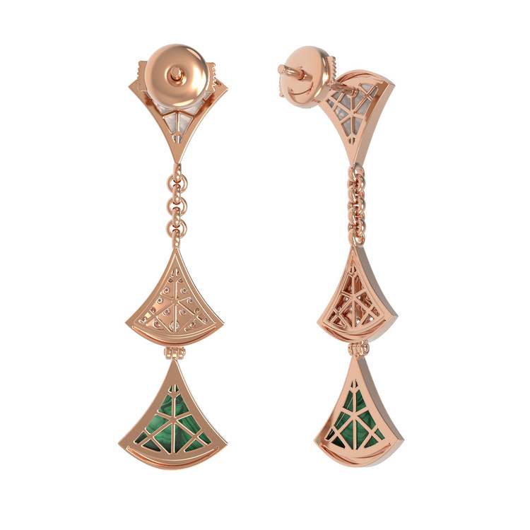 Серьги из золота c бриллиантами, малахитом и перламутром