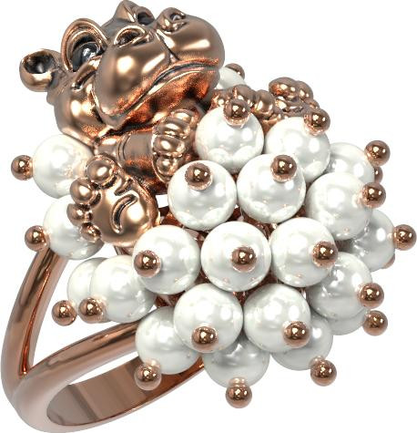 Кольцо из золота c эмаль и жемчугом