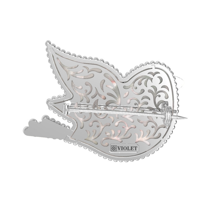 Брошь из белого золота c эмаль и перламутром