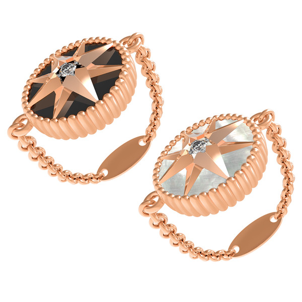 Кольцо из золота c фианитом, ониксом и перламутром