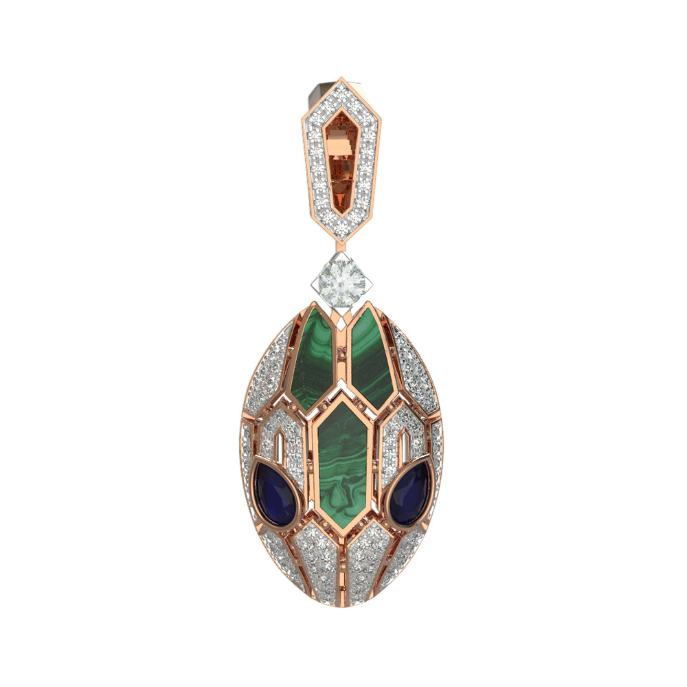 Подвеска из золота c бриллиантами, сапфиром и малахитом