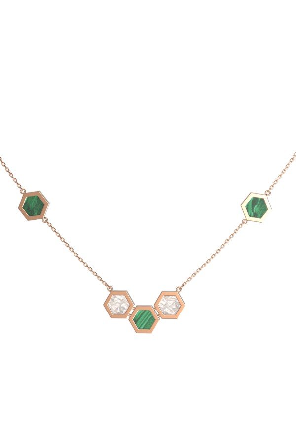 Колье из золота c малахитом и перламутром