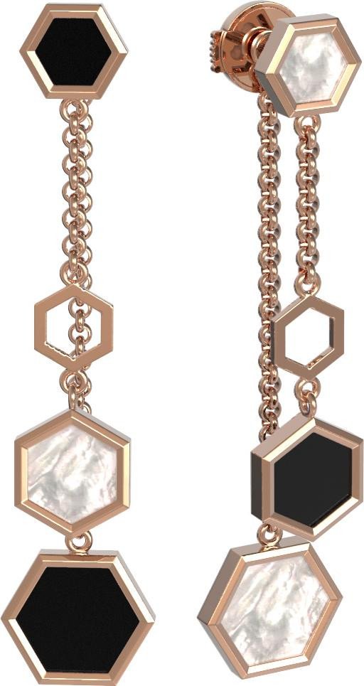 Серьги из золота c ониксом и перламутром