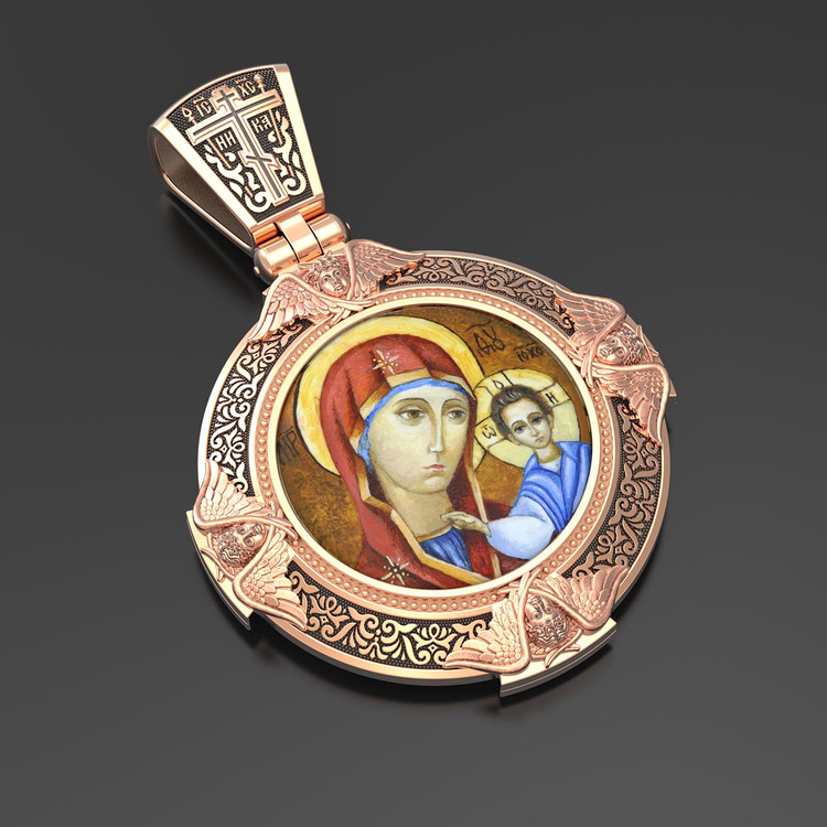 Образок из золота c эмаль , иконописью и темперой
