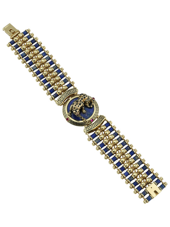 Браслет из лимонного золота c эмаль , рубином и лазуритом