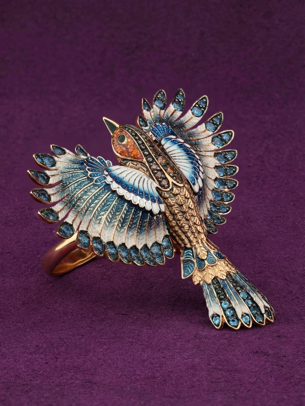 Кольцо из золота c эмаль и фианитом