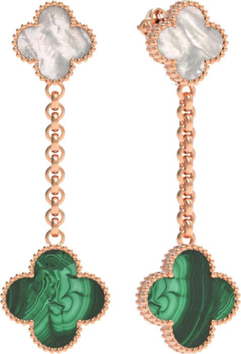 Серьги из золота c малахитом и перламутром