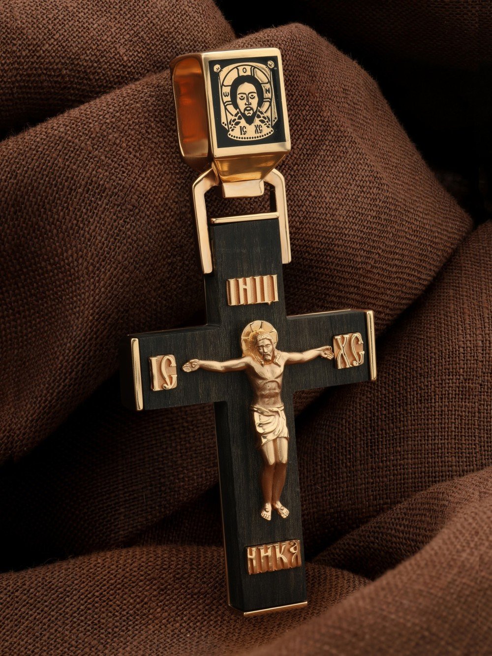 Крест из золота c эмаль и эбеновым деревом