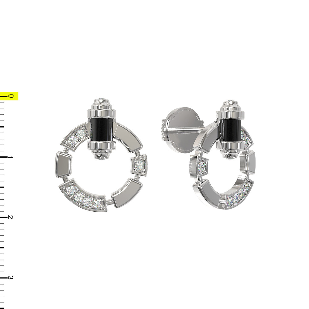 Серьги из белого золота c бриллиантами и ониксом