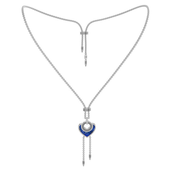 Колье из белого золота c фианитом, лазуритом и перламутром