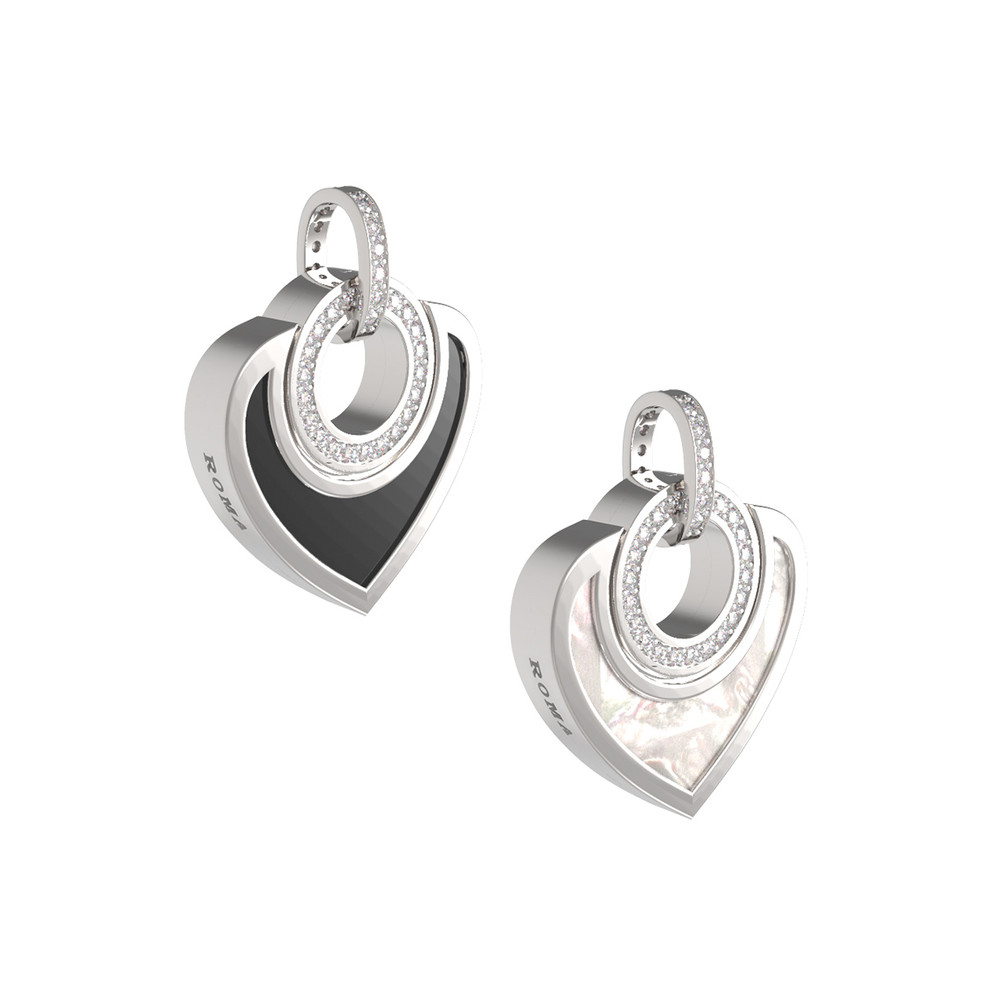 Подвеска из белого золота c бриллиантами, ониксом и перламутром