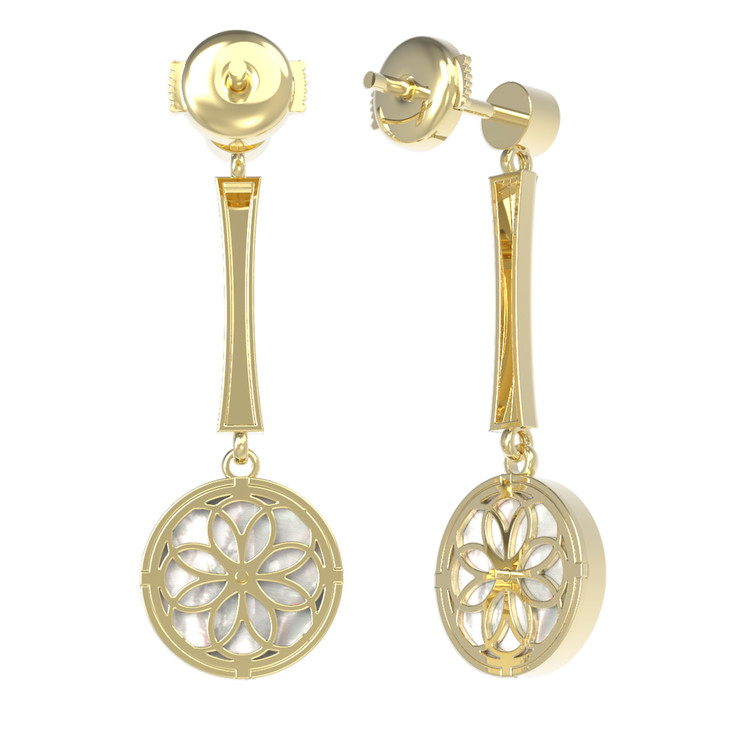 Серьги из лимонного золота c фианитом и перламутром