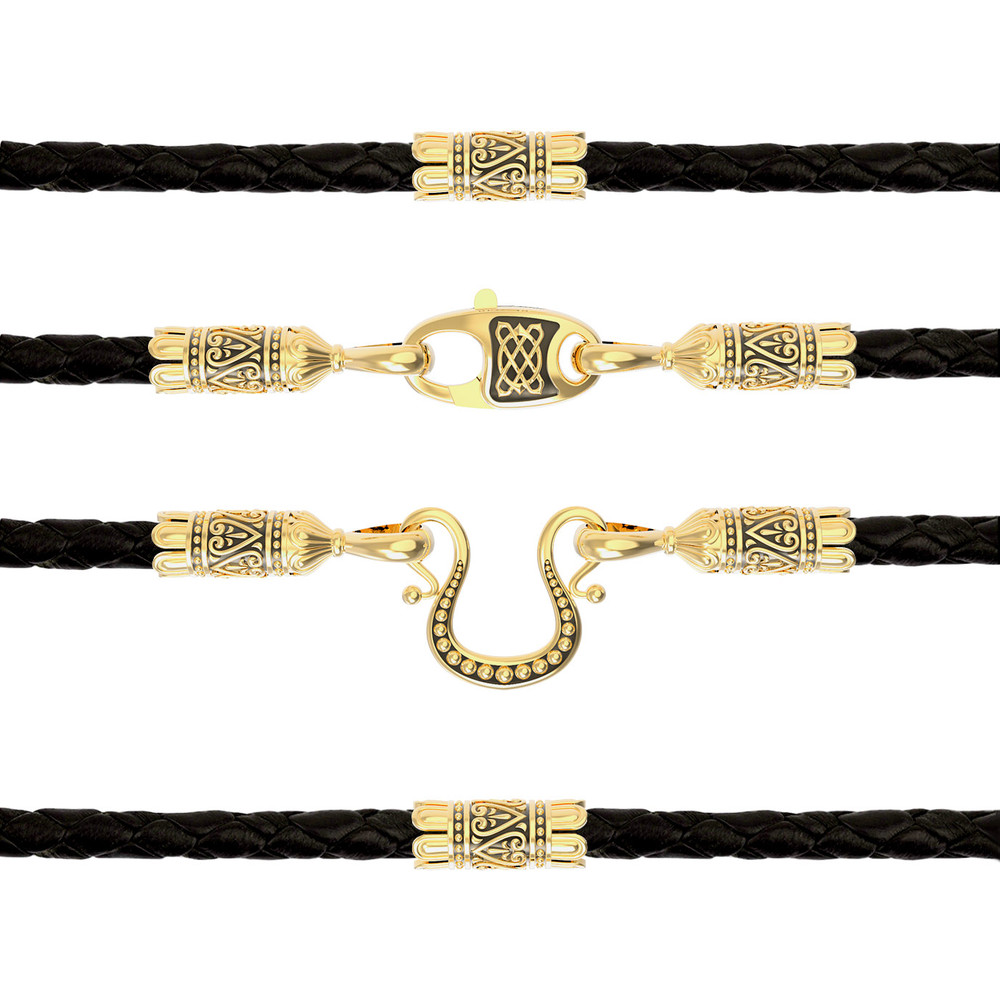 Шнурок кожаный из лимонного золота c кожаным шнурком