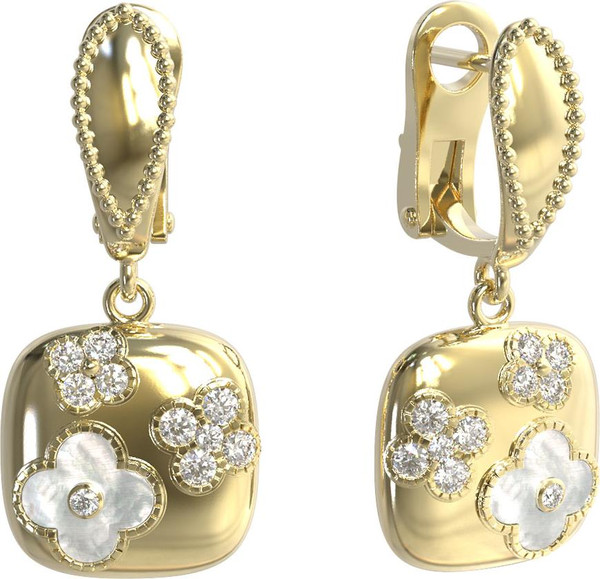 Серьги из лимонного золота c бриллиантами и перламутром