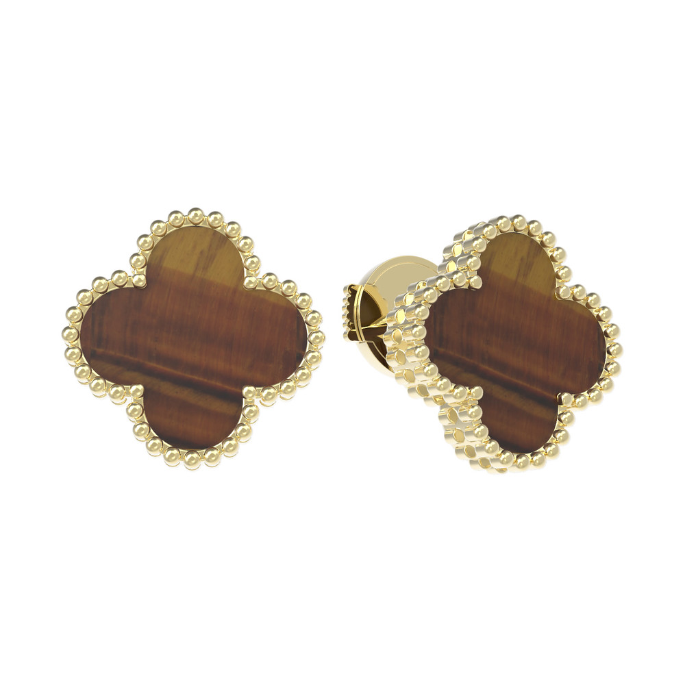 Серьги из лимонного золота c тигровым глазом