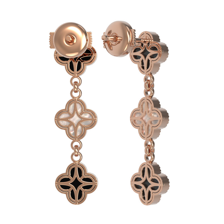 Серьги из золота c бриллиантами, ониксом и перламутром