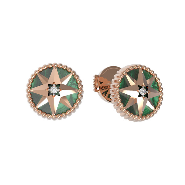 Серьги из золота c фианитом и малахитом