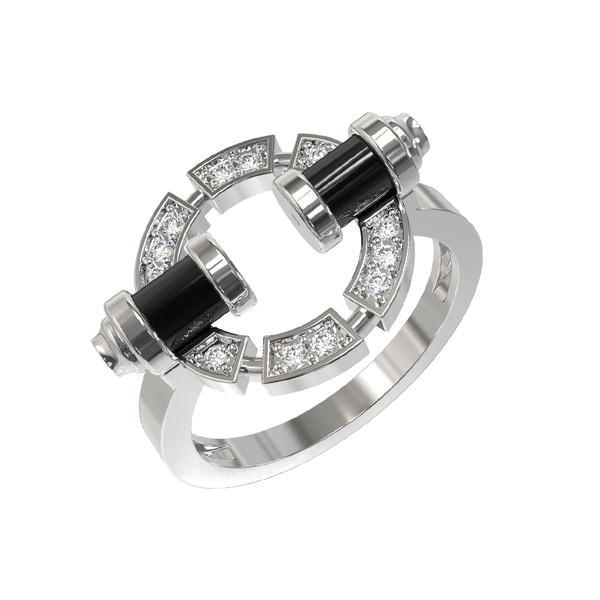 Кольцо из белого золота c бриллиантами и ониксом