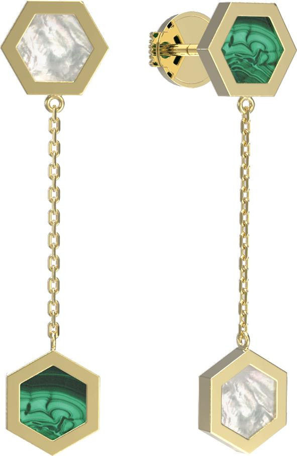 Серьги из лимонного золота c малахитом и перламутром