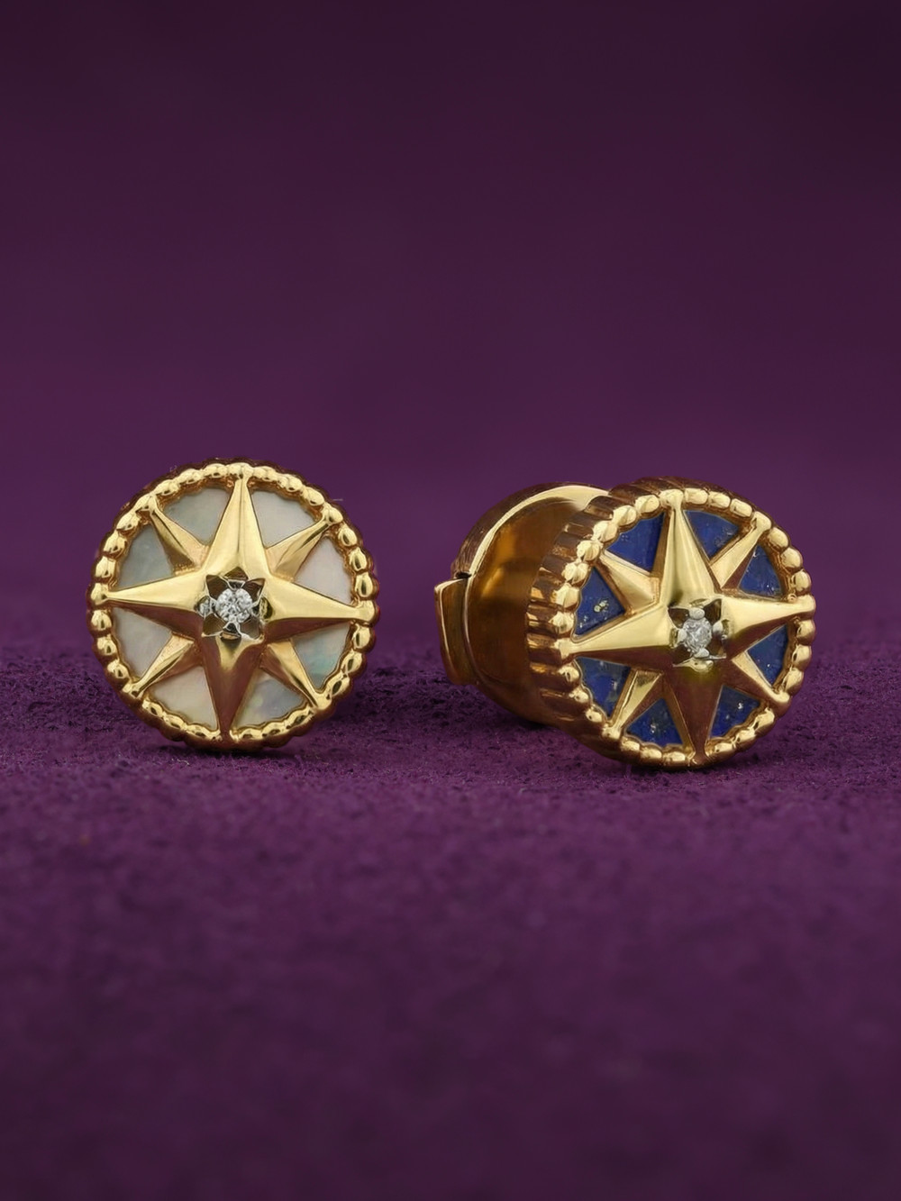 Серьги из лимонного золота c бриллиантами, лазуритом и перламутром