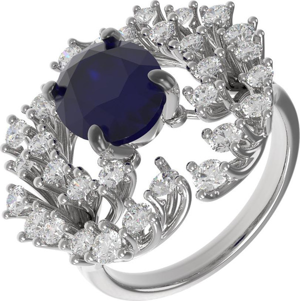 Кольцо из белого золота c бриллиантами и сапфиром