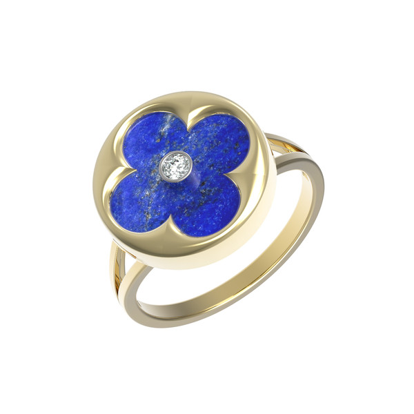 Кольцо из лимонного золота c бриллиантами и лазуритом