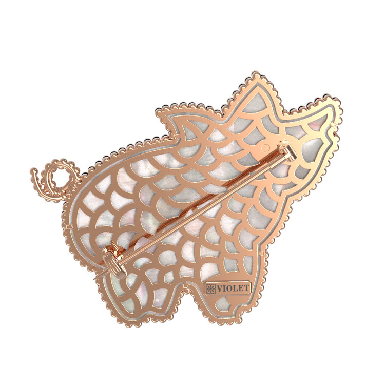 Брошь из золота c эмаль и перламутром