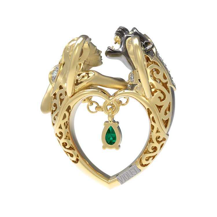 Подвеска из лимонного золота c фианитом и хризопразом