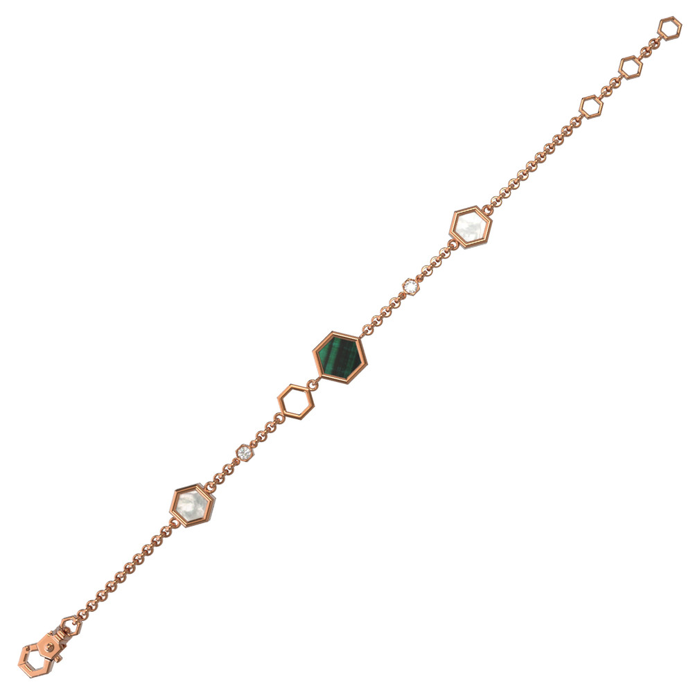 Браслет из золота c бриллиантами, малахитом и перламутром