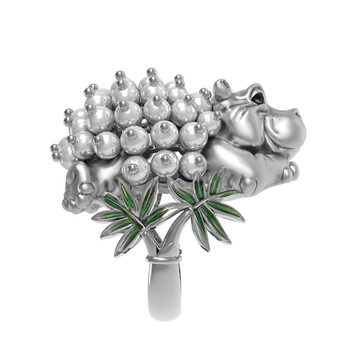 Кольцо из белого золота c эмаль и жемчугом