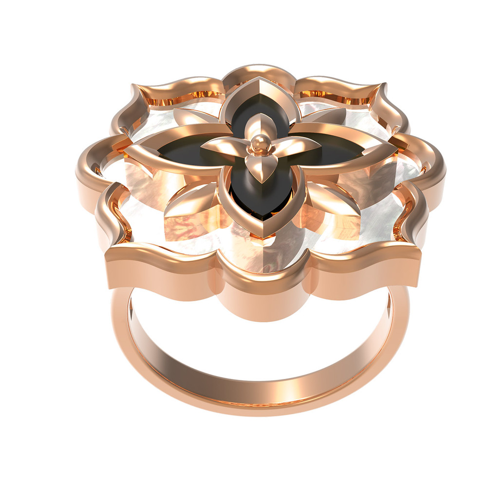 Кольцо из золота c ониксом и перламутром