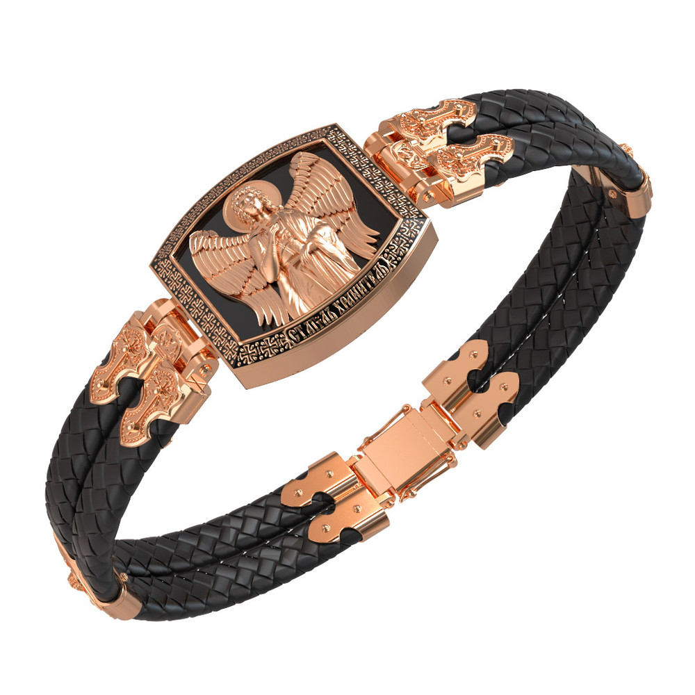 Браслет из золота c эмаль , шнурком и ониксом