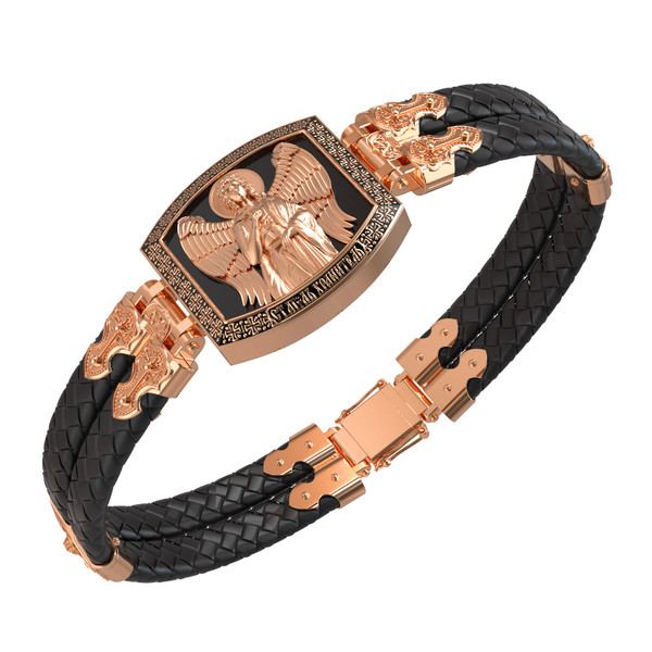 Браслет из золота c эмаль , шнурком и ониксом