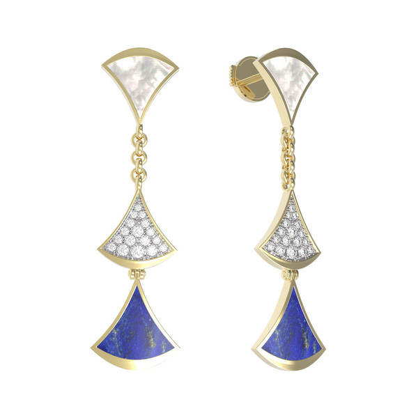 Серьги из лимонного золота c бриллиантами, лазуритом и перламутром