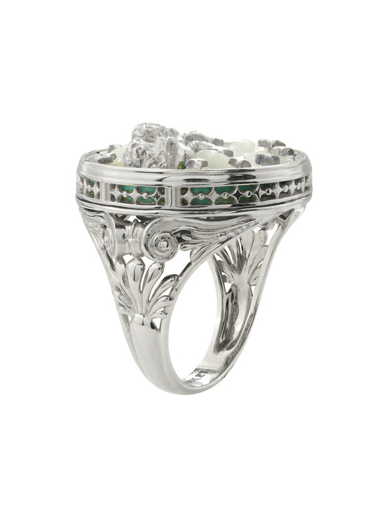 Кольцо из белого золота c бирюзой и перламутром