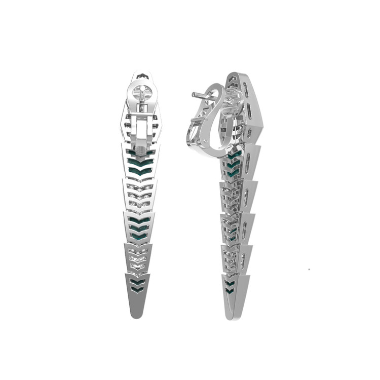 Серьги из белого золота c бриллиантами и малахитом