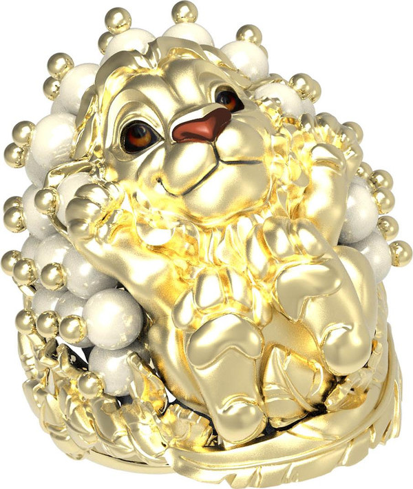 Кольцо из лимонного золота c эмаль и жемчугом