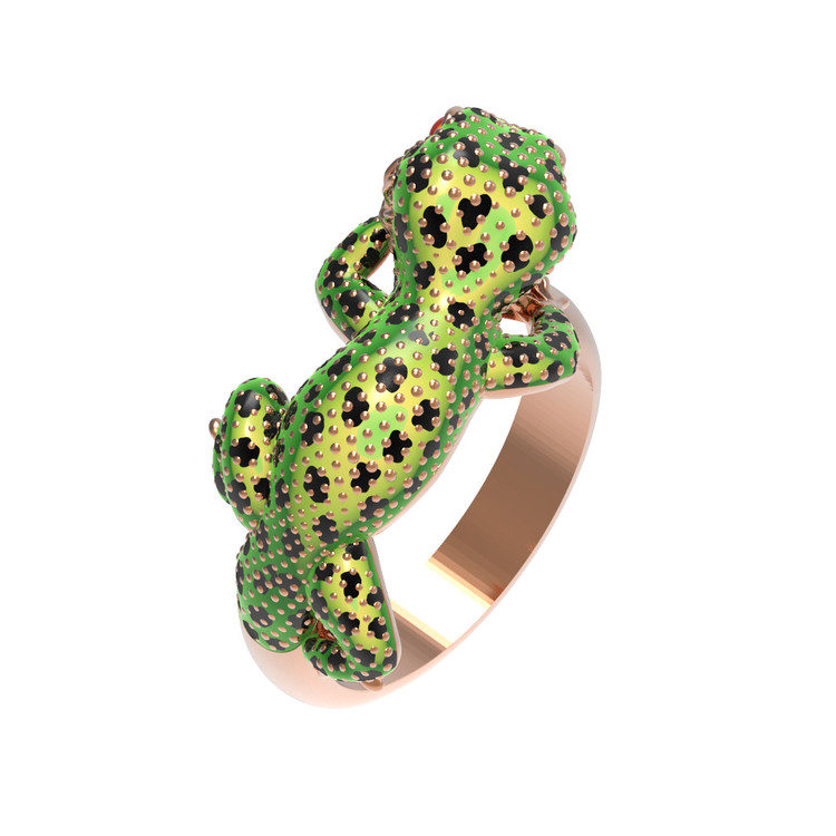 Кольцо из золота c эмалью и рубином