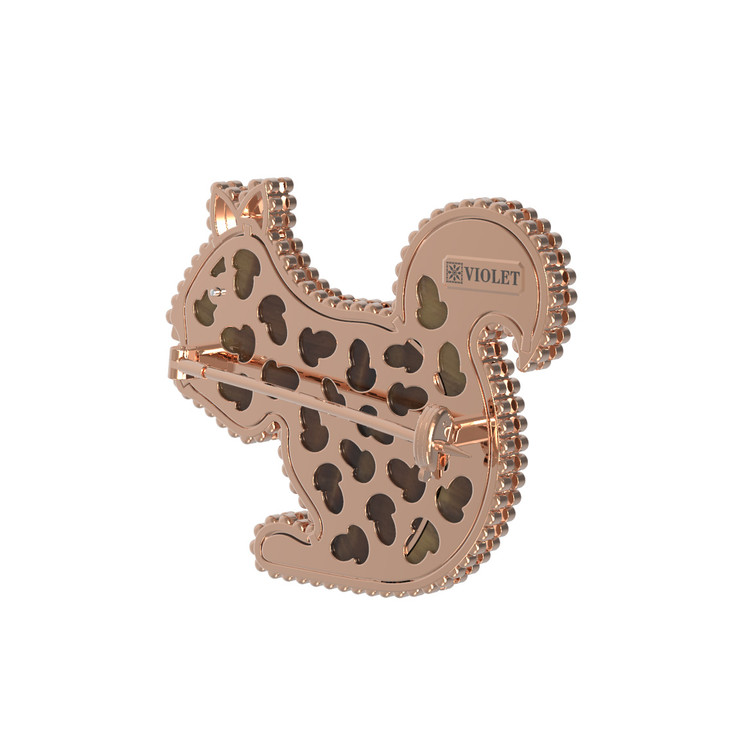 Брошь из золота c бриллиантами и тигровым глазом