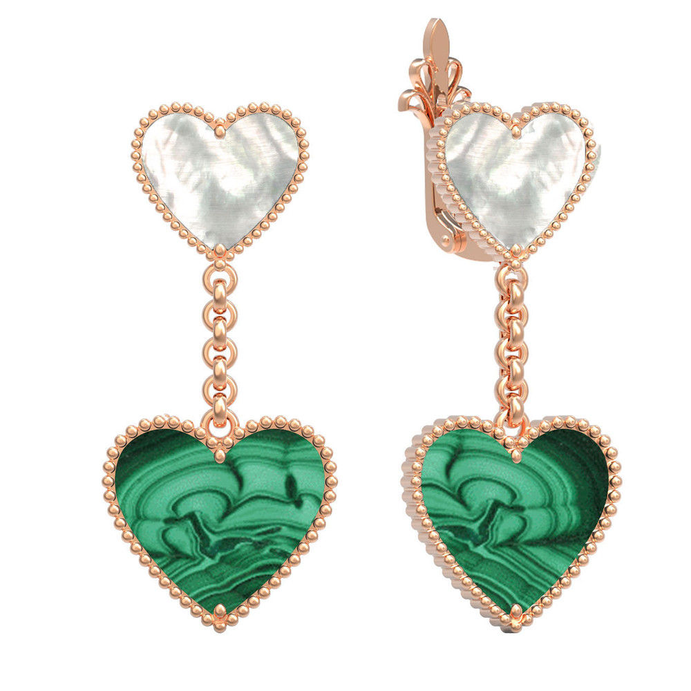 Серьги из золота c малахитом и перламутром