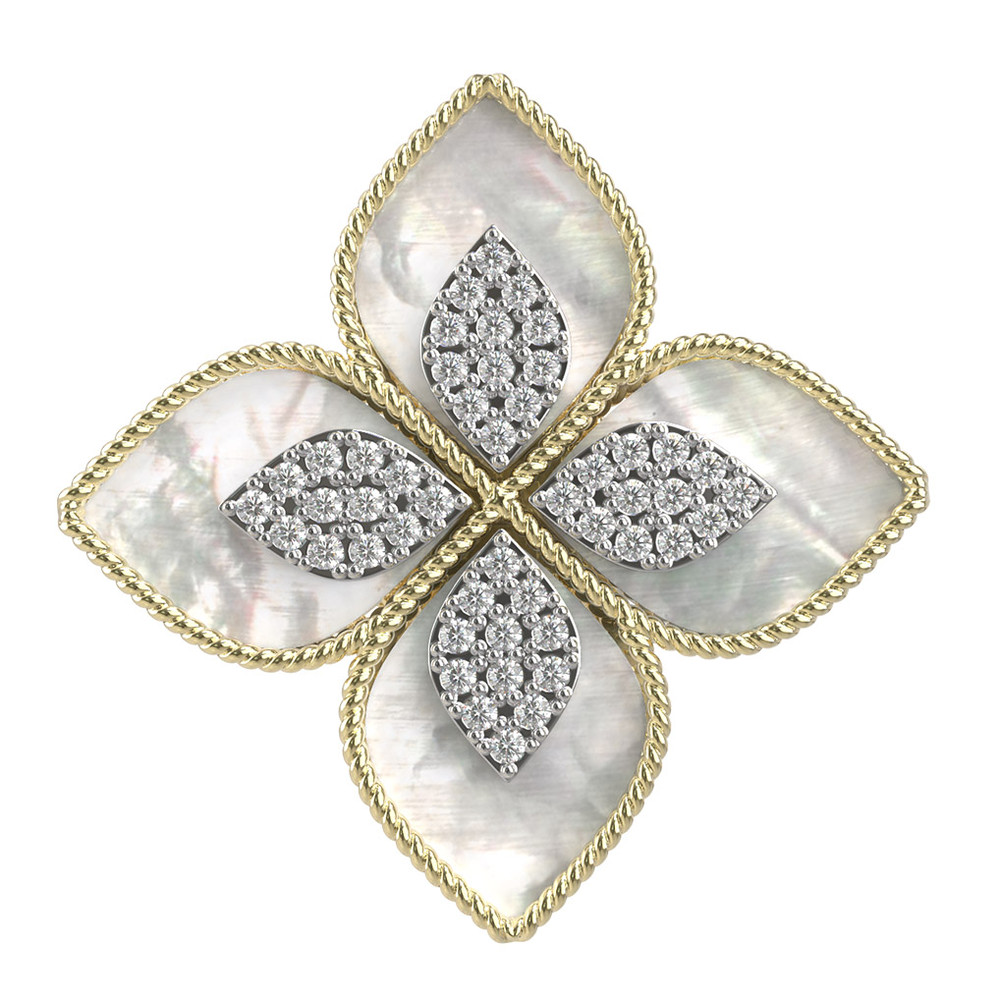 Кольцо из лимонного золота c бриллиантами и перламутром