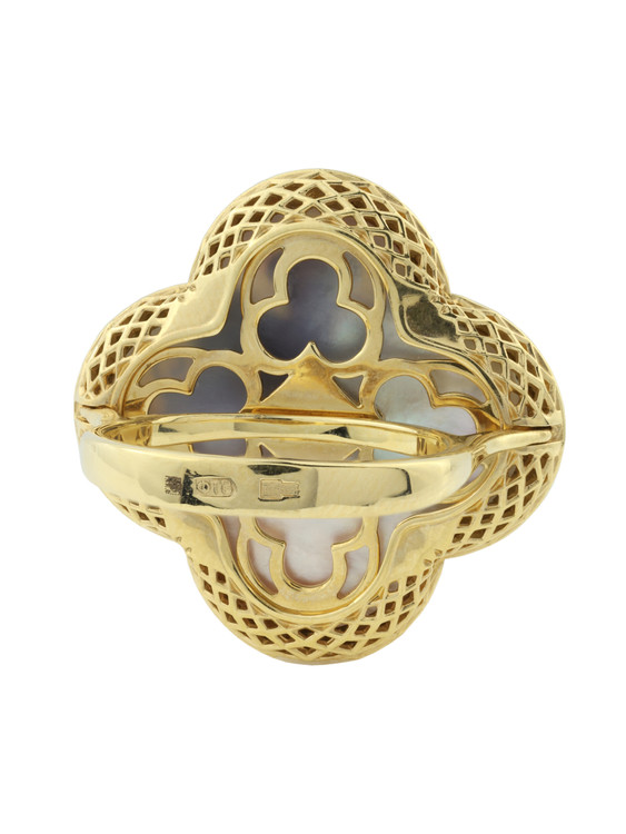 Кольцо из лимонного золота c эмаль и перламутром