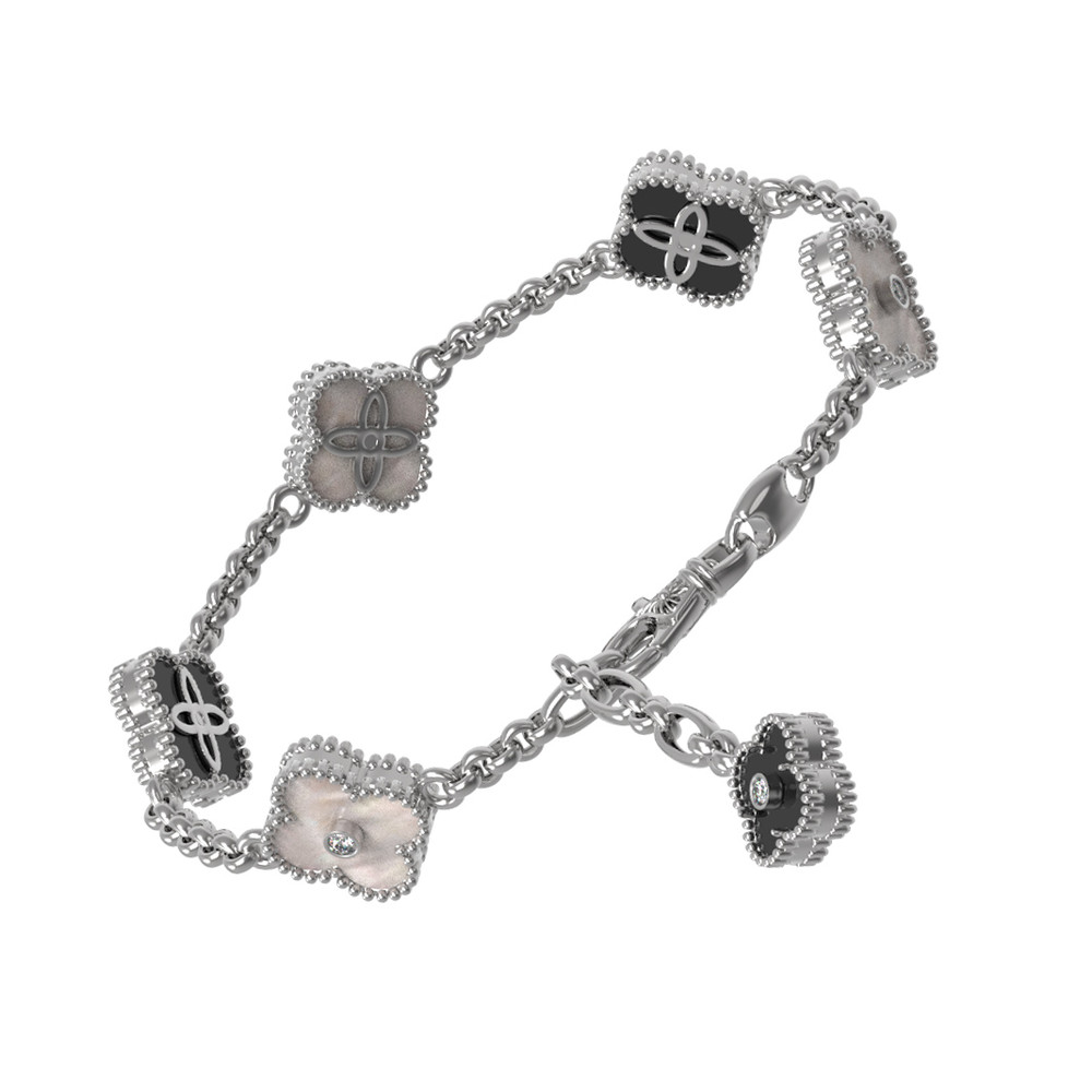 Браслет из белого золота c бриллиантами, ониксом и перламутром